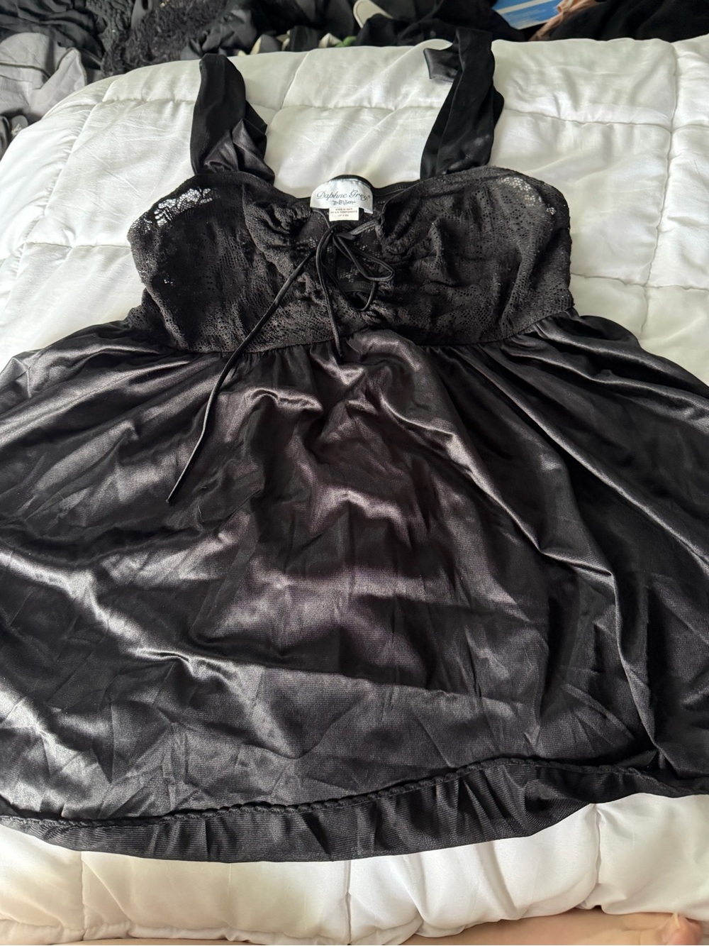 Black Satin & Lace Babydoll shirt